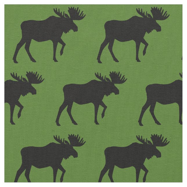 Moose Silhouettes Green Fabric (Close Up)