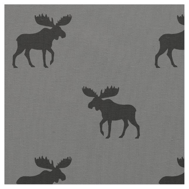Moose Silhouettes Grey and Black Patterned Fabric (Close Up)