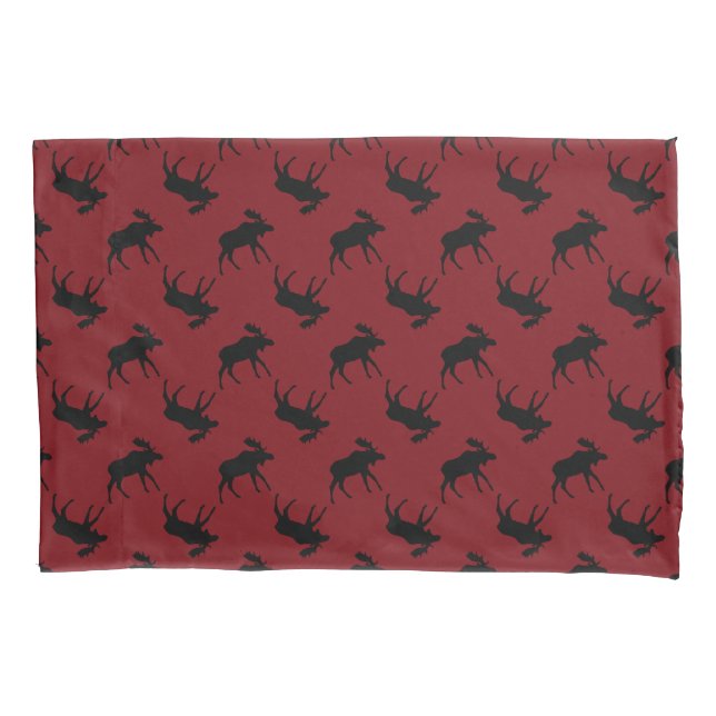 Moose Silhouettes on Red. Pillowcase (Front)