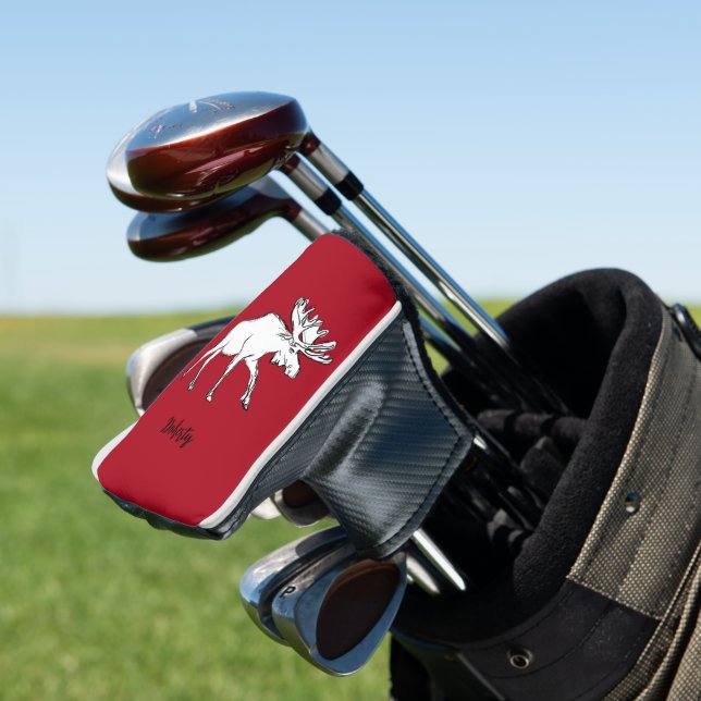 Moose Sketch with Red Background Golf Head Cover (In Situ)