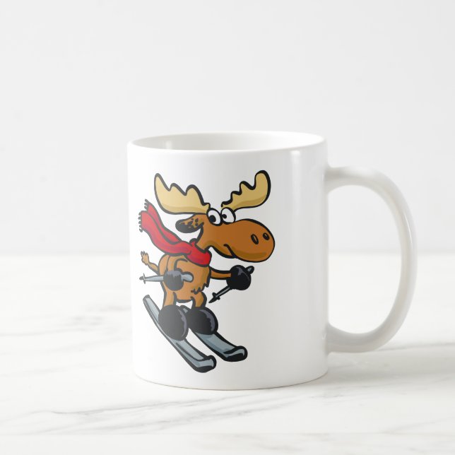 Moose skier cartoon | choose background colour coffee mug (Right)