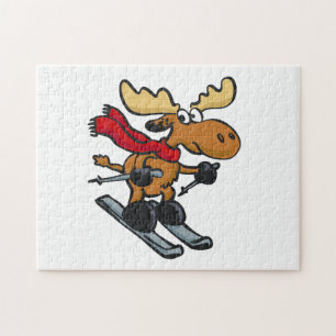 Moose skier cartoon   choose background colour jigsaw puzzle