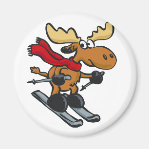 Moose skier cartoon choose background colour magnet