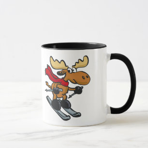 Moose skier cartoon choose background colour mug