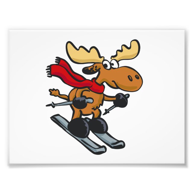 Moose skier cartoon | choose background colour photo print (Front)