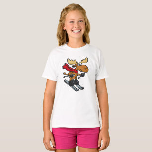 Moose skier cartoon choose background colour T-Shirt