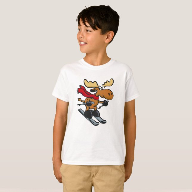 Moose skier cartoon | choose background colour T-Shirt (Front Full)