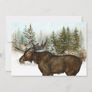 Moose Snowy Forest Nature Winter Holiday Vintage  Card