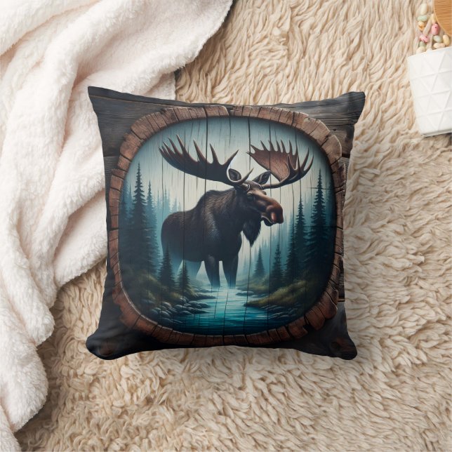 Moose Standing by a Stream in a Forest Cushion (Blanket)