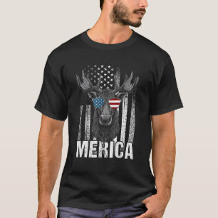 Moose Sunglasses Funny Animal American Flag Patr T-Shirt