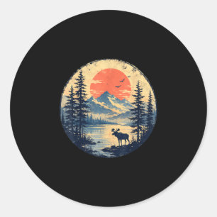 Moose sunset mountain forest lake wilderness classic round sticker
