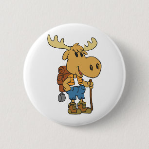 Moose traveller with backpack   choose back colour 6 cm round badge