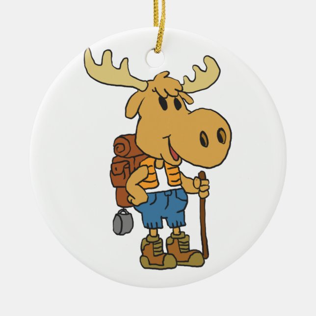 Moose traveller with backpack | choose back colour ceramic ornament (Front)