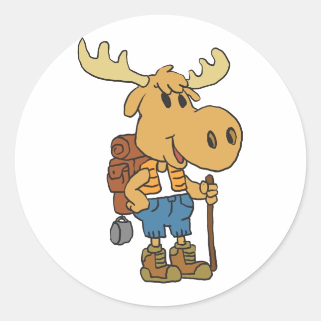 Moose traveller with backpack | choose back colour classic round sticker (Front)