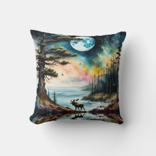 Moose Under the Full Moon  Cushion