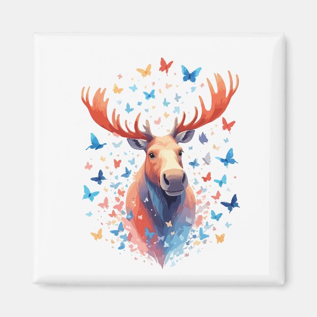 Moose Vector Painting Adorable Fun Animal Playing  Magnet (Front)