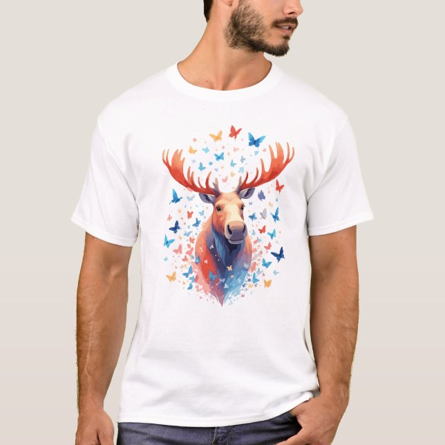 Moose Vector Painting Adorable Fun Animal Playing  T-Shirt (Front)