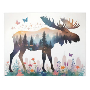 Moose Vintage Animal Nature Forest Flowers Art Notepad