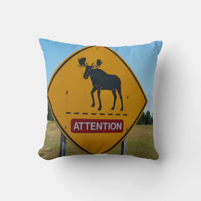 Moose Warning Sign Cushion (Front)