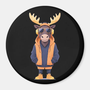 Moose Wearing Hoodie Funny Cool Animal Character Magnet