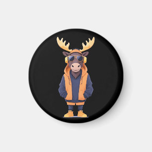 Moose Wearing Hoodie Funny Cool Animal Character  Magnet