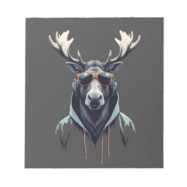 Moose Wearing Hoodie Funny Cool Animal Character  Notepad (Front)