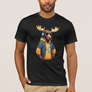 Moose Wearing Hoodie Funny Cool Animal Character T-Shirt