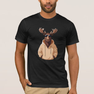 Moose Wearing Hoodie Funny Cool Animal Character T-Shirt