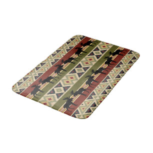 Moose Wildlife Animal Red Green Ochre Ikat Stripes Bath Mat