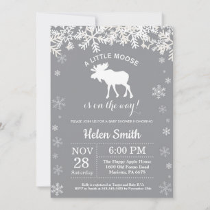 Moose Winter Baby Shower Snowflake Invitation