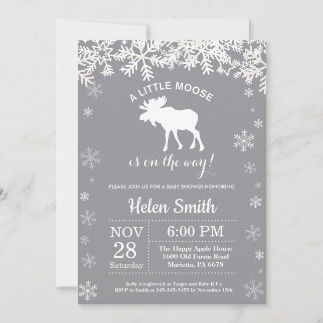 Moose Winter Baby Shower Snowflake Invitation (Front)