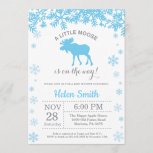 Moose Winter Boy Baby Shower Snowflake Invitation