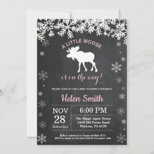 Moose Winter Snowflake Girl Baby Shower Invitation