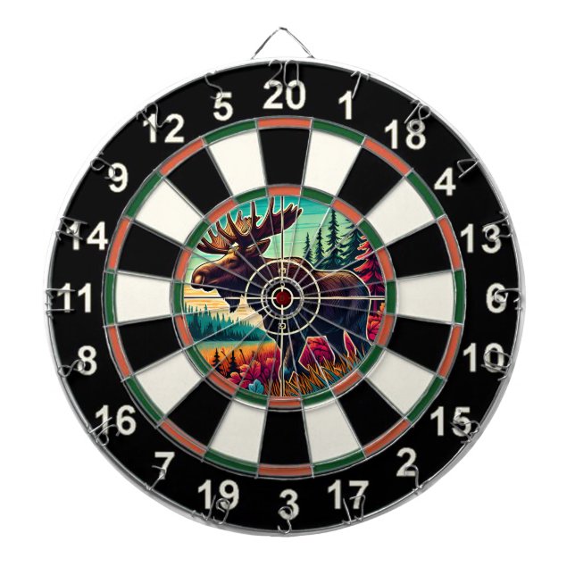 Moose with Antlers in Target Dartboard (Front)