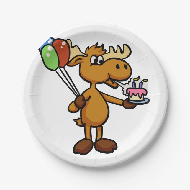 Moose with balloon and cake | choose back colour paper plate (Front)