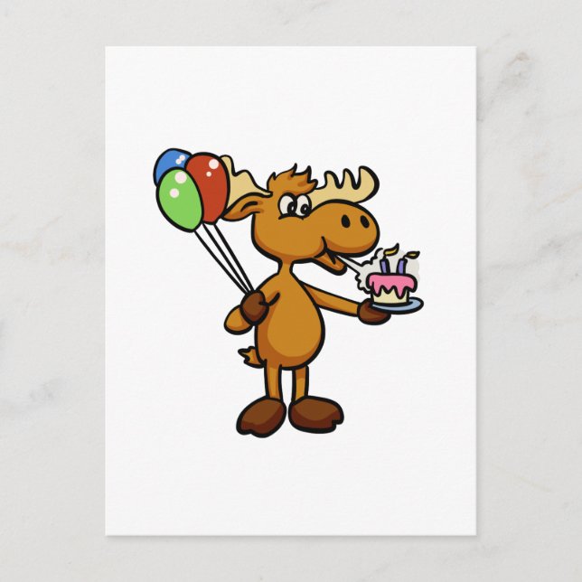 Moose with balloon and cake | choose back colour postcard (Front)