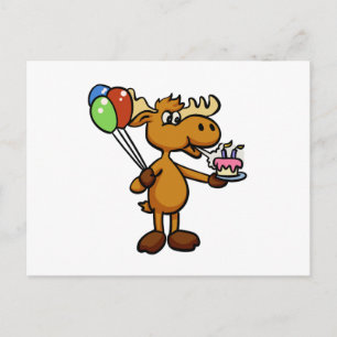 Moose with balloon and cake   choose back colour postcard