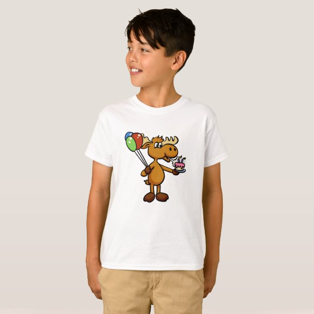 Moose with balloon and cake | choose back colour T-Shirt (Front Full)
