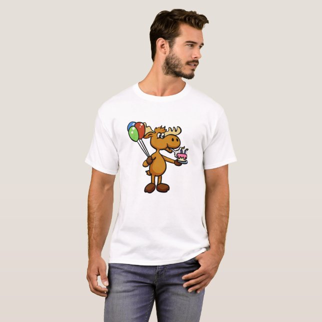 Moose with balloon and cake | choose back colour T-Shirt (Front Full)