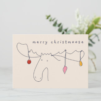 Moose with Christmas Lights Line Drawing  Invitation