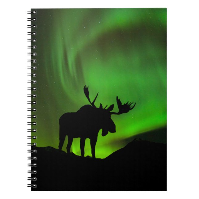 Moose with Green Aurora Borealis, Alaska Notebook (Front)