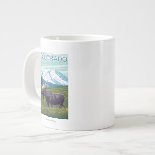 Moose with MountainColorado Large Coffee Mug