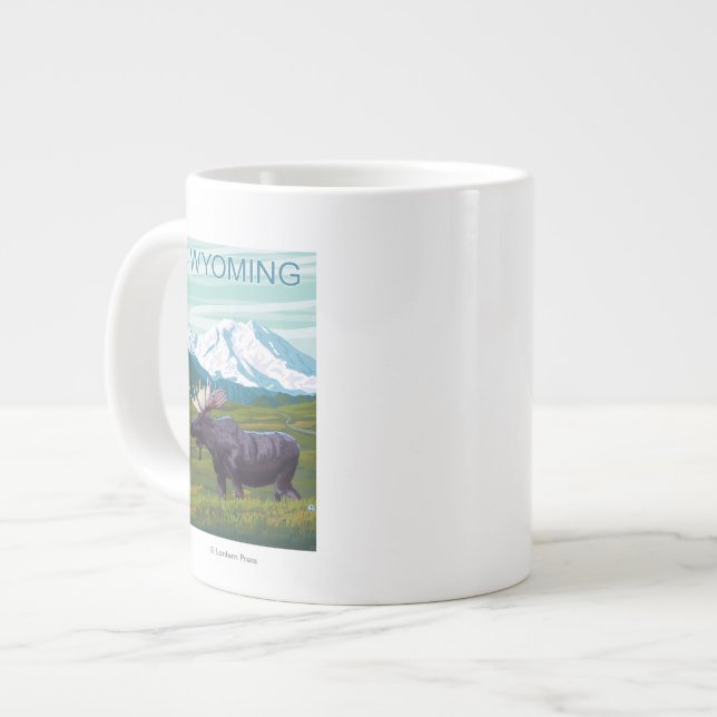 Moose with MountainWyoming Large Coffee Mug (Front Left)