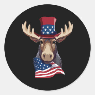 Moose With Patriotic Usa Flag American Independenc Classic Round Sticker