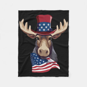 Moose With Patriotic Usa Flag American Independenc Fleece Blanket