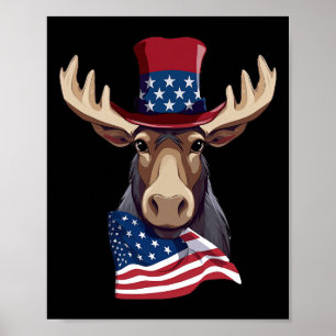 Moose With Patriotic Usa Flag American Independenc Poster