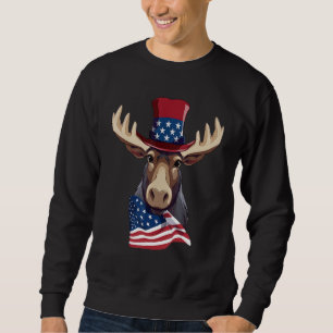 Moose with Patriotic USA Flag American Independenc Sweatshirt