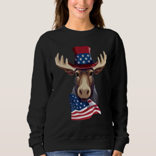 Moose with Patriotic USA Flag American Independenc Sweatshirt