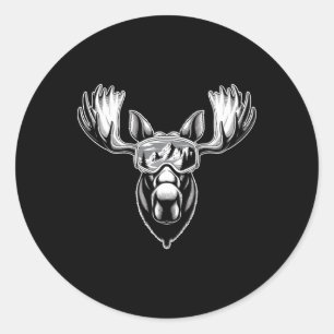 Moose With Ski Goggles Skiing Snowboarding Winter Classic Round Sticker