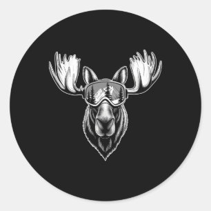 Moose With Ski Goggles Skiing Snowboarding Winter  Classic Round Sticker